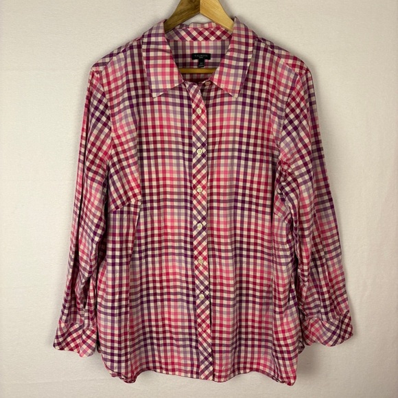Talbots Pink Purple Gingham Button Down Shirt Preppy Cottagecore - Picture 1 of 7